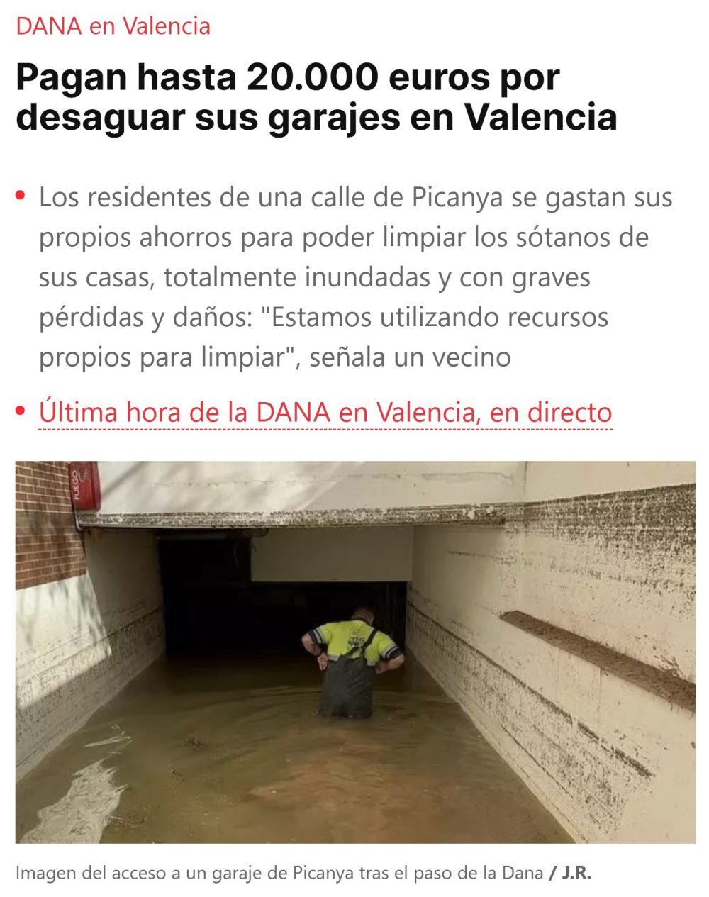 Empresas de achique de agua piden 20.000 euros por achicar el agua.