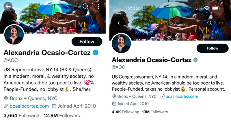 Alexandria Ocasio-Cortez ha eliminado sus pronombres de su biografía en Twitter.