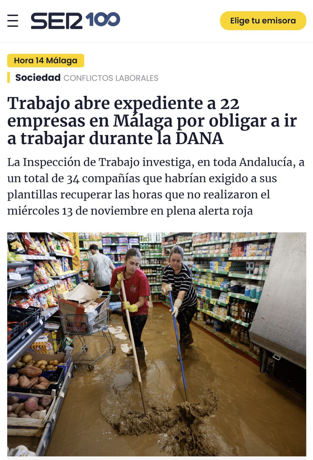 22 empresas expedientadas por obligar a ir a trabajar durante la DANA.