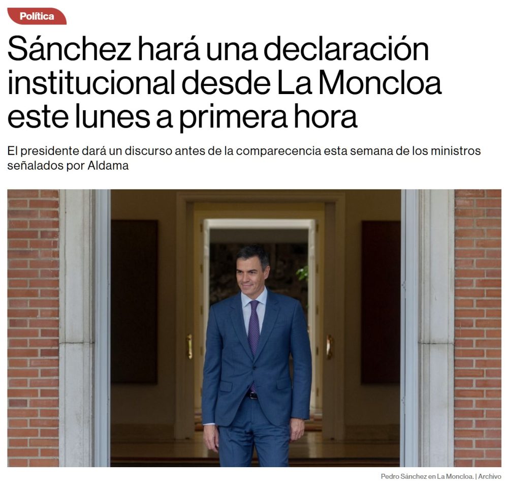 Sánchez realizará una declaración institucional mañana a las 09.00 desde La Moncloa.