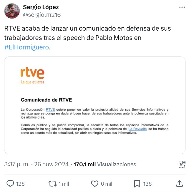 RTVE lanza un escueto comunicado en el que afirma algo que... no es del todo cierto.