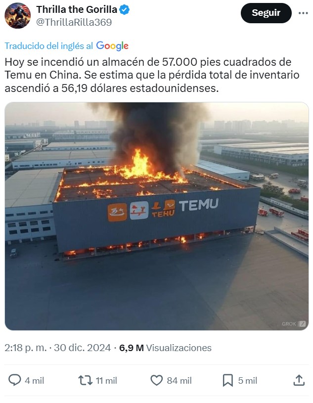 Ayer se incendió un almacén de Temu en China.