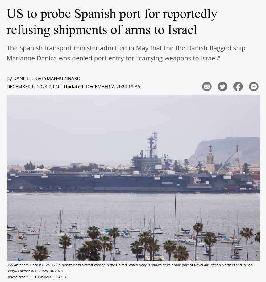 EEUU investigará puerto español por negarse supuestamente a enviar armas a Israel