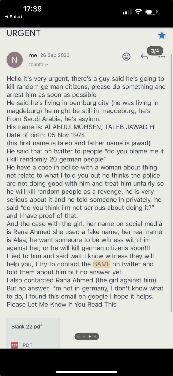 Una mujer avisó a las autoridades de las intenciones de Taleb Al Abdulmohsen, hace un año.