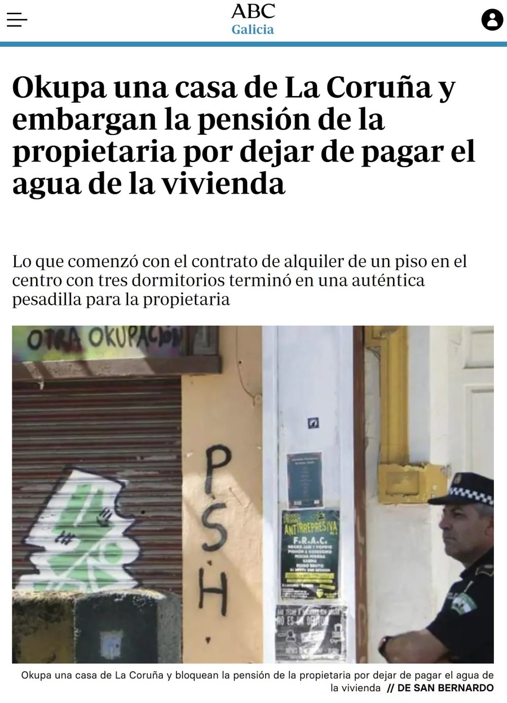 Embargan la pensión a una mujer por dejar de pagar el agua de su vivienda usurpada por okupas.