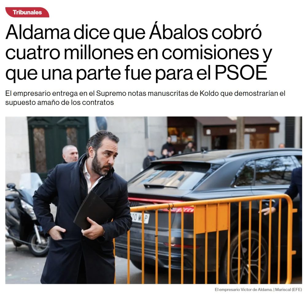 Aldama ha declarado (y aporta pruebas) que Koldo recibió 4 millones en comisiones y que una parte fue para el PSOE.