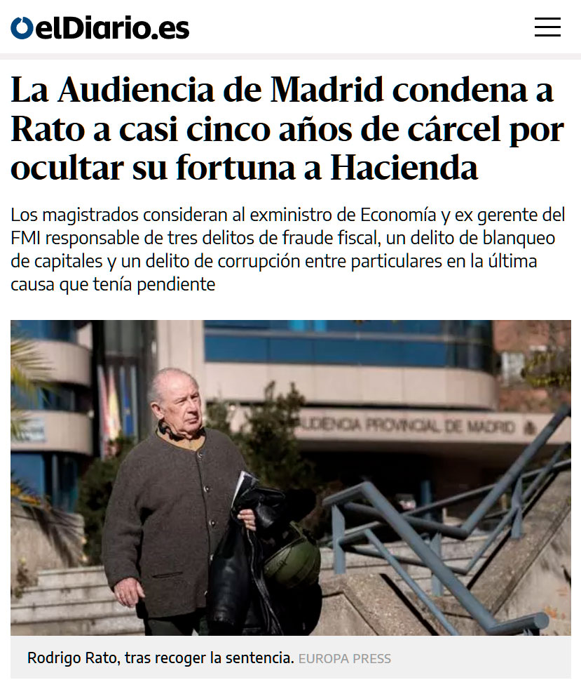 Rodrigo Rato condenado a casi 5 años de cárcel por ocultar su fortuna a Hacienda.