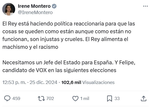 Esta es la felicitación de Navidad de Irene Montero.