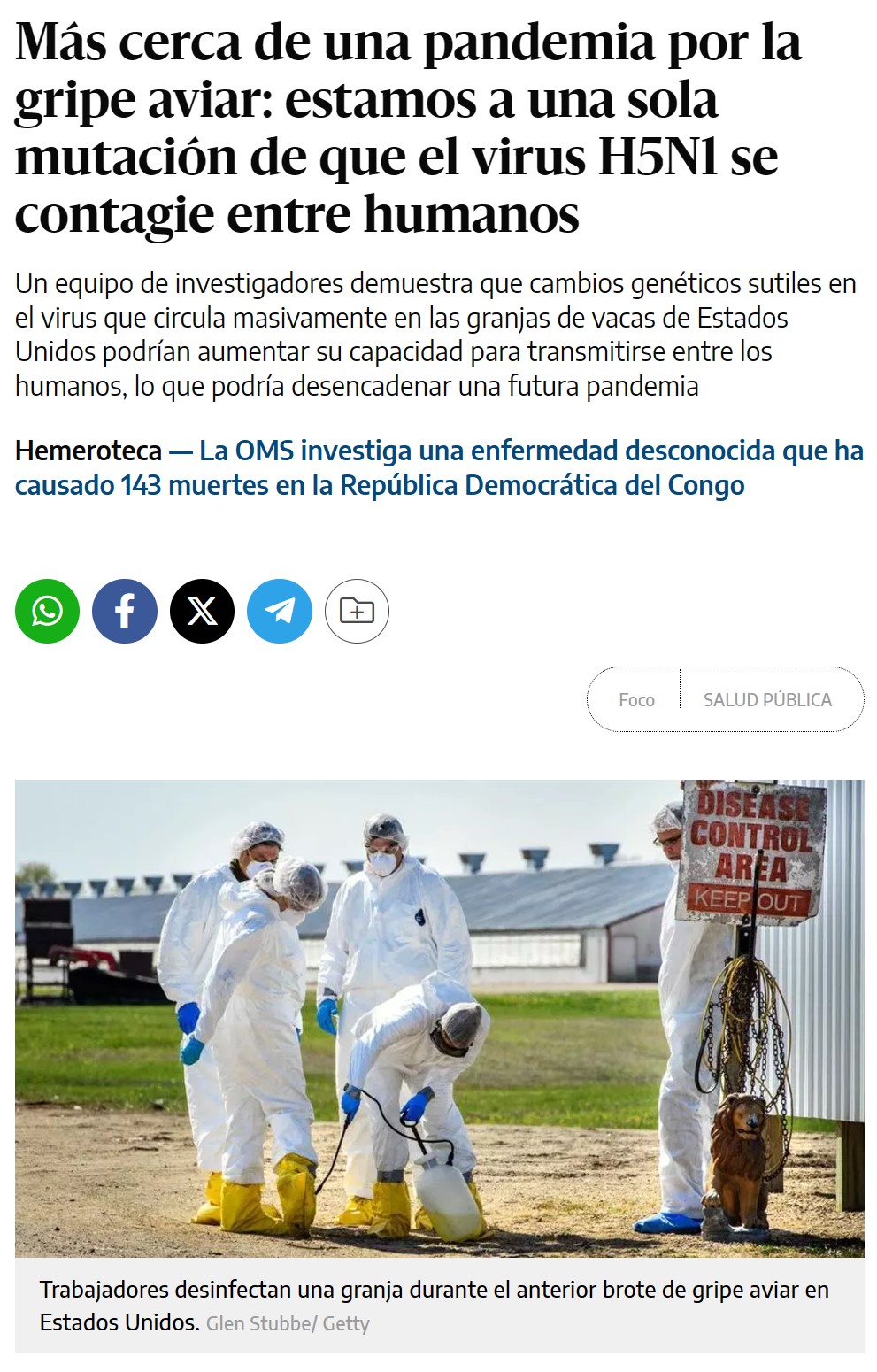 Estamos a una sola mutación de que el virus H5N1 se contagie entre humanos