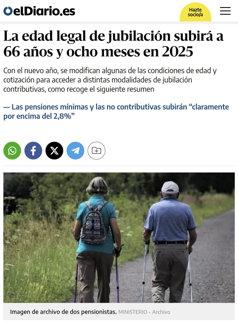 En 2025 la edad de jubilación subirá hasta los 66 años.