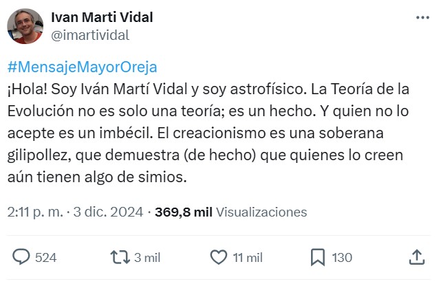Un astrofísico responde rotundamente a Mayor Oreja: "Ya es hora de que la estupidez vuelva avergonzar".