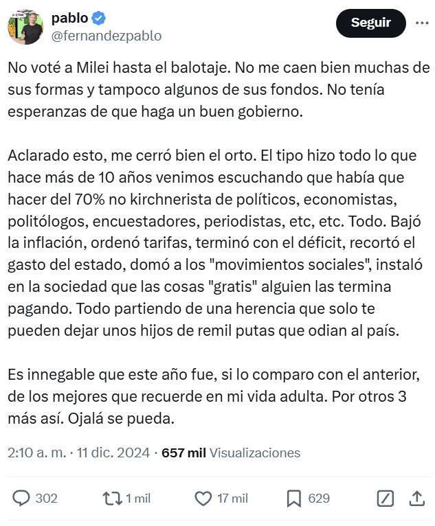 Arrepentidos de no haber votado a Milei antes.