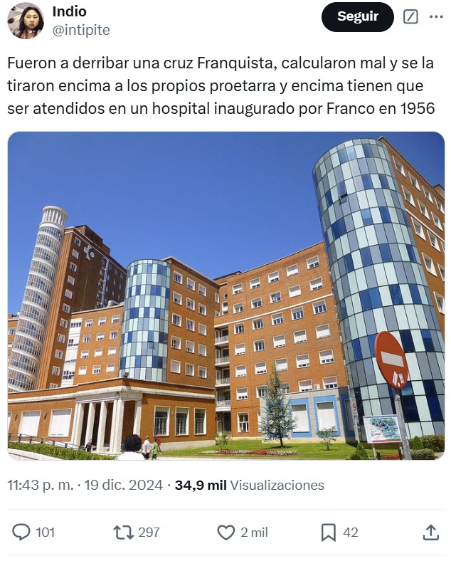 Tiran una cruz Franquista en la población de Larrabezúa y los que fueron a aplaudir tienen que ser trasladados por graves heridas al Hospital de Cruces en Barakaldo.