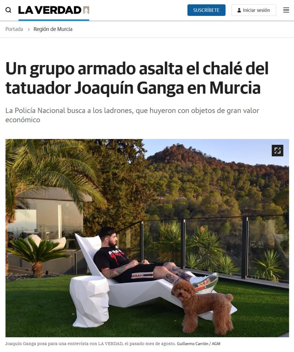 El chalet de Ganga Tattoo, en Murcia, ha sido asaltado por una banda armada poco después de que Nil Ojeda lo mostrara con detalle en sus redes sociales. Ya ha eliminado el vídeo.