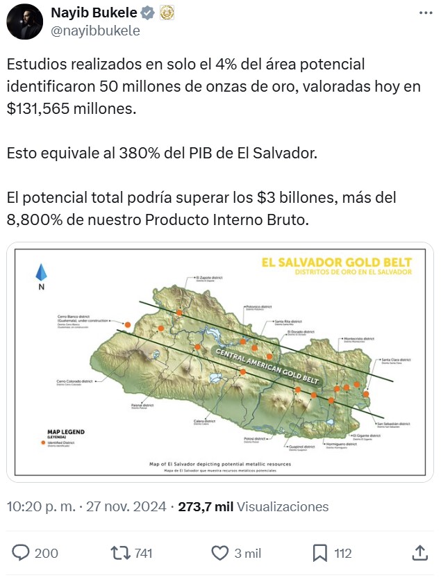 Nayib Bukele ha revelado que El Salvador ha descubierto 3 billones de oro sin extraer, y ahora está actuando rápidamente para derogar la regulación de prohibición minera para que los mineros puedan ponerse a trabajar.