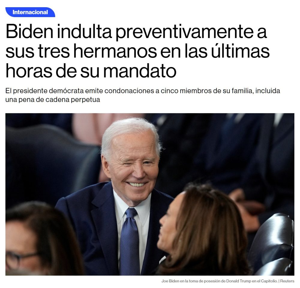 Biden indulta a toda su familia preventivamente instantes antes de dejar de ser presidente de los EEUU.