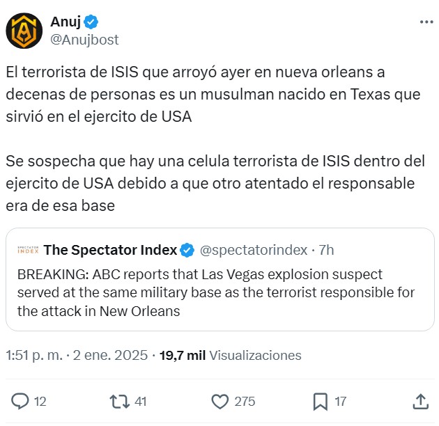 El tipo que arroyó ayer a decenas de personas en Nueva Orleans es un musulmán nacido en Texas que estuvo en el ejército de EEUU.