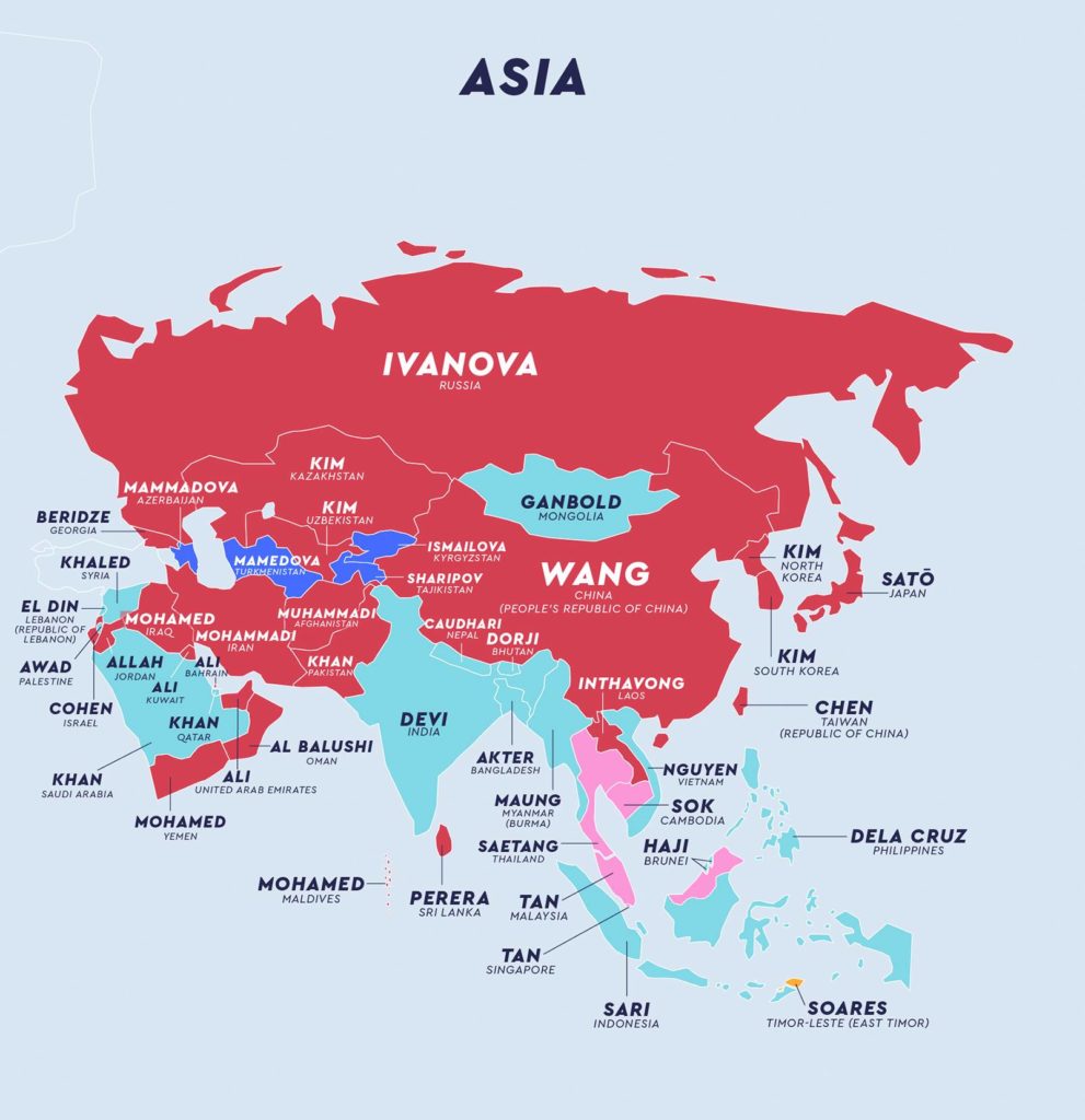 Apellido más común en cada país del mundo.