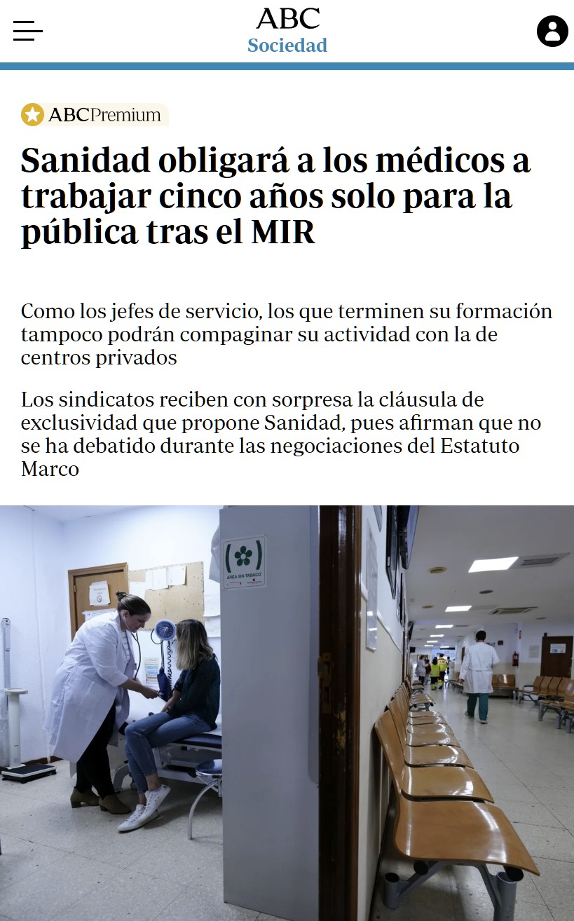 Sanidad obligará a los médicos a trabajar cinco años solo para la pública tras el MIR para recuperar parte de la inversión.