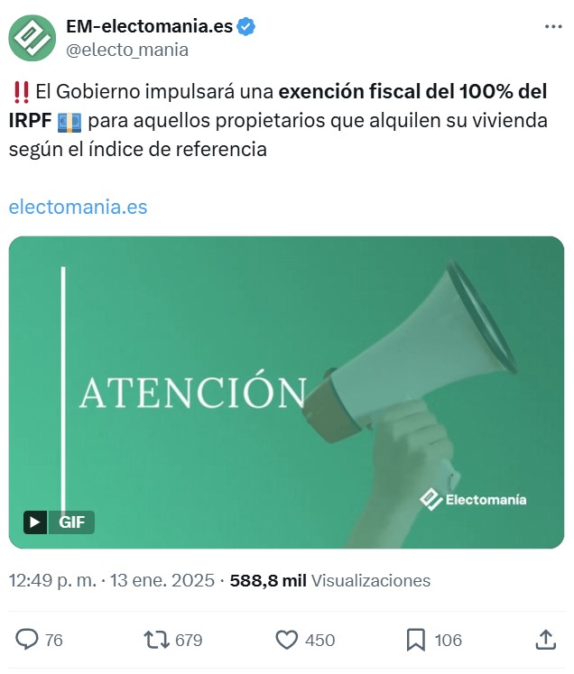 Los propietarios que alquilen una vivienda "según el índice de referencia" tendrán una exención total de impuestos.