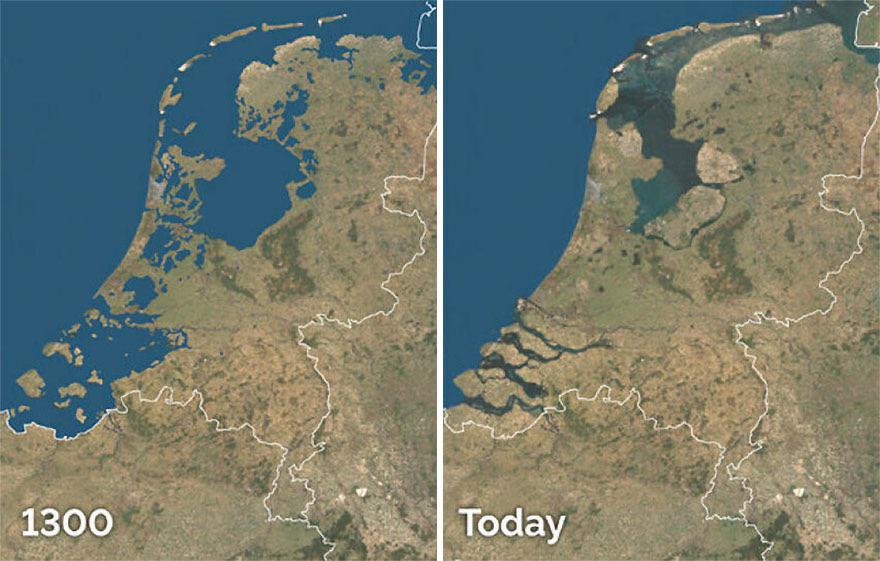 Países Bajos en el año 1300 vs Países Bajos ahora.