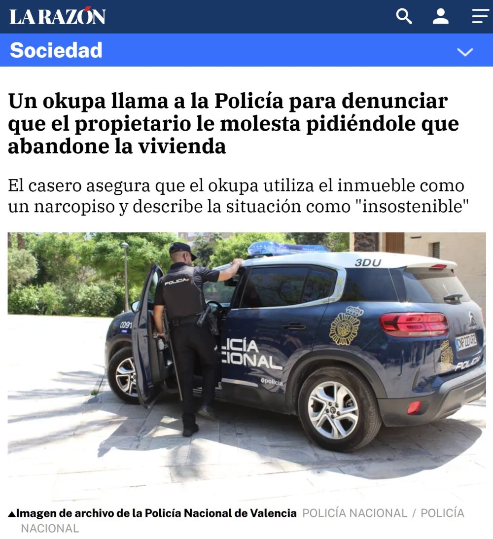 Un okupa denuncia al dueño de un piso porque le “molesta” y no le deja okupar su piso.