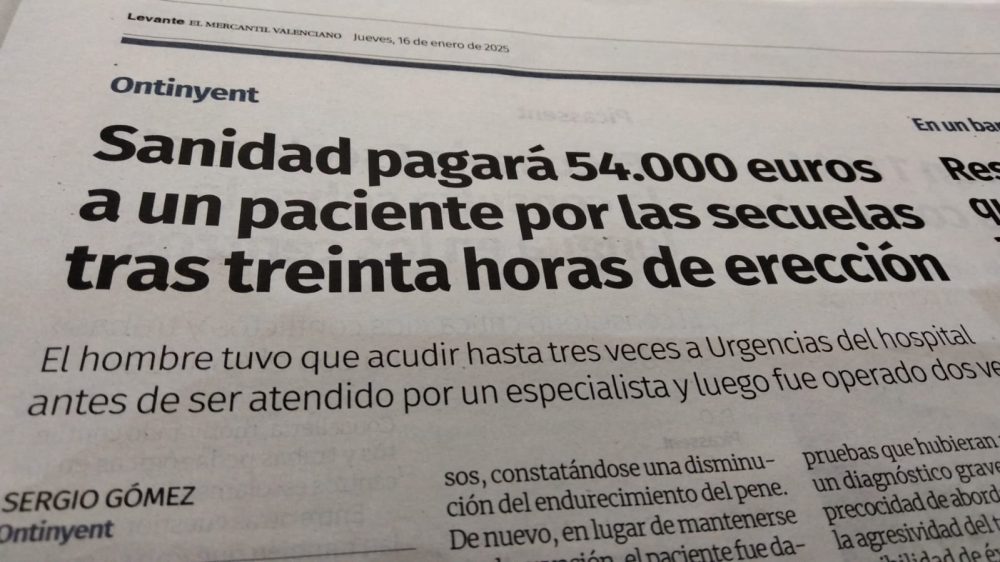 Sanidad pagará casi 55.000 euros a un hombre por tenerle empaImado durante 30 horas.