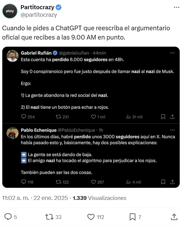 Rufián no se explica cómo puede haber perdido 6000 seguidores en 2 días.