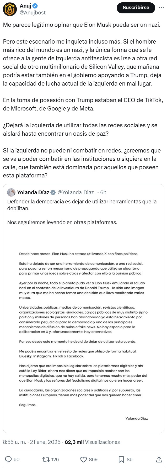 La performance del "pues ahora me voy" lo único que consigue es constatar que la izquierda solo puede tener éxito si levanta muros y censura los discursos disidentes.