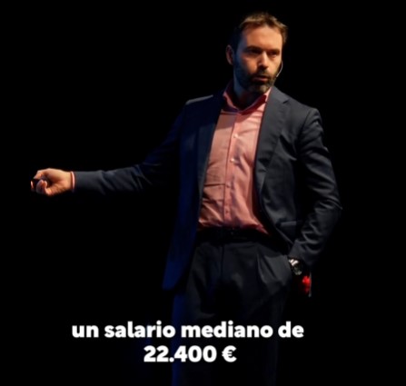 Juan Ramón Rallo: “Un trabajador con un salario mediano de 22.400 €, que en realidad debería ser un salario de casi 30.000 €, le queda un salario limpio de impuestos de 15.800 €. Es decir, prácticamente la mitad de su remuneración la está absorbiendo el Estado”.