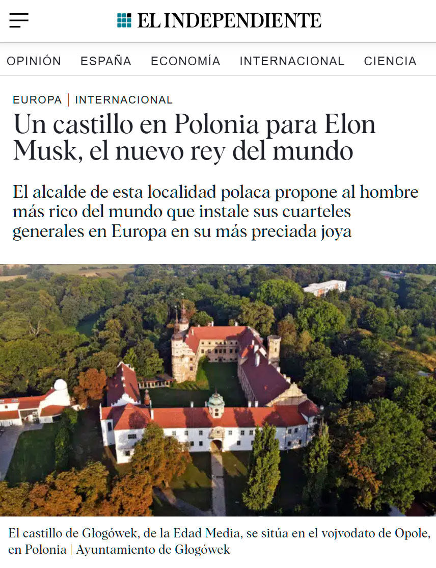 El alcalde de una localidad polaca ofrece a Elon Musk establecer su base de operaciones en un castillo.