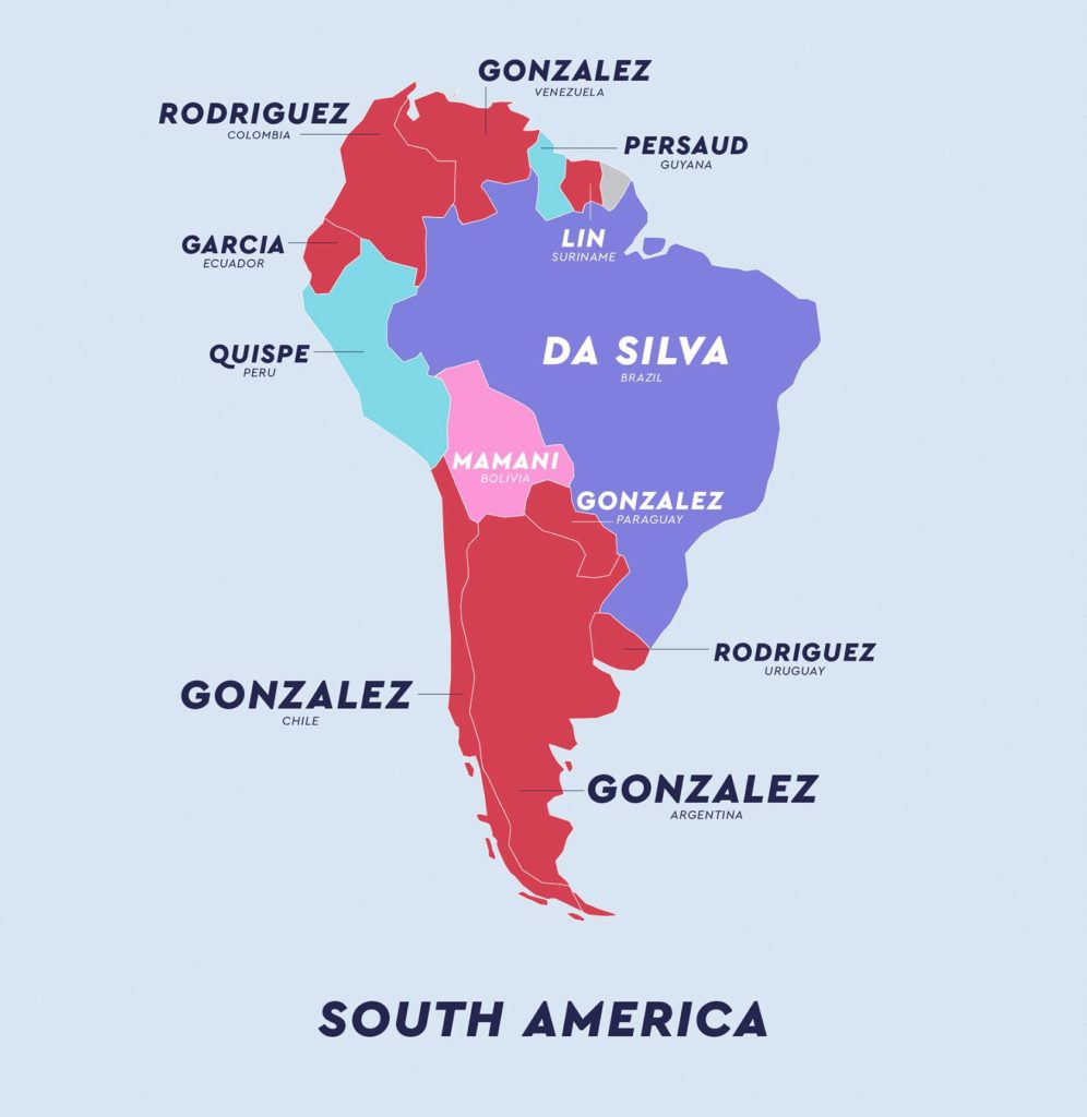 Apellido más común en cada país del mundo.