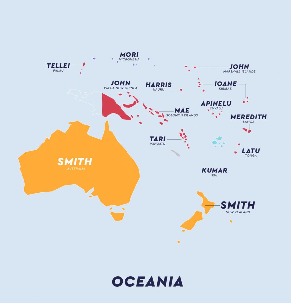 Apellido más común en cada país del mundo.