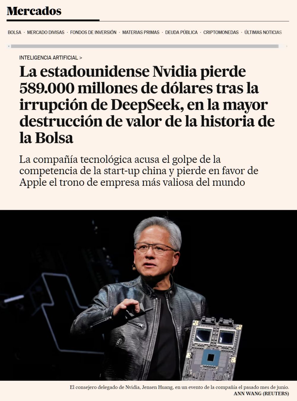 Una startup china llamada DeepSeek acaba de colapsar a NVIDIA con pérdidas de casi 400 mil millones de dólares en un solo día.