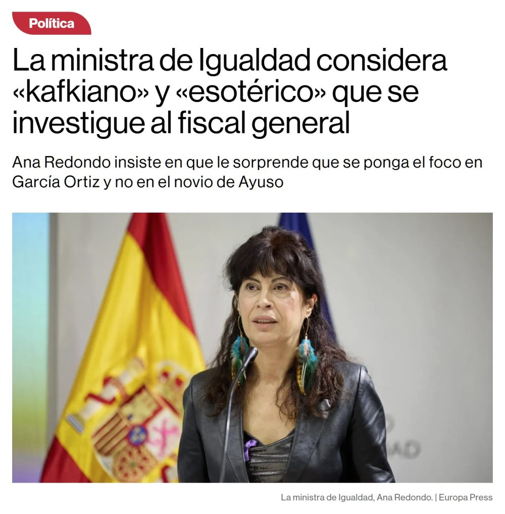 La ministra de Igualdad considera «kafkiano» y «esotérico» que se investigue al fiscal general.