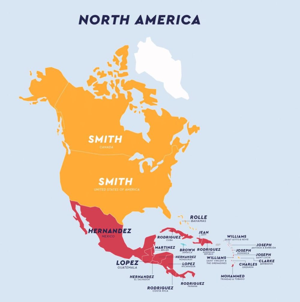 Apellido más común en cada país del mundo.