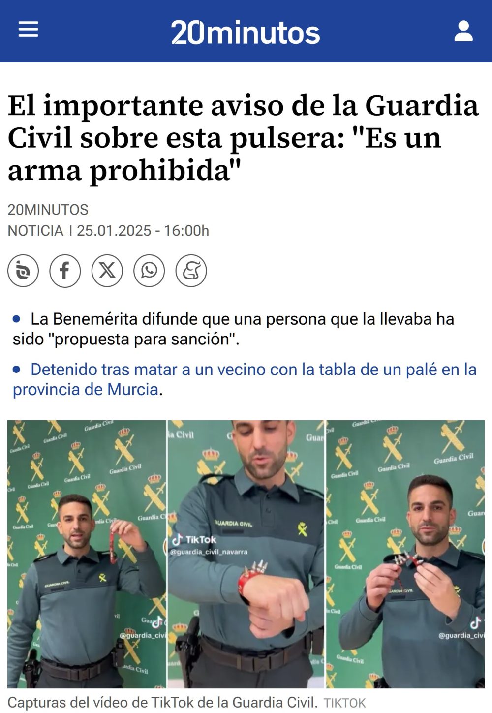 La Guardia Civil avisa de que estas pulseras se consideran “аrmа prohіbіda”.