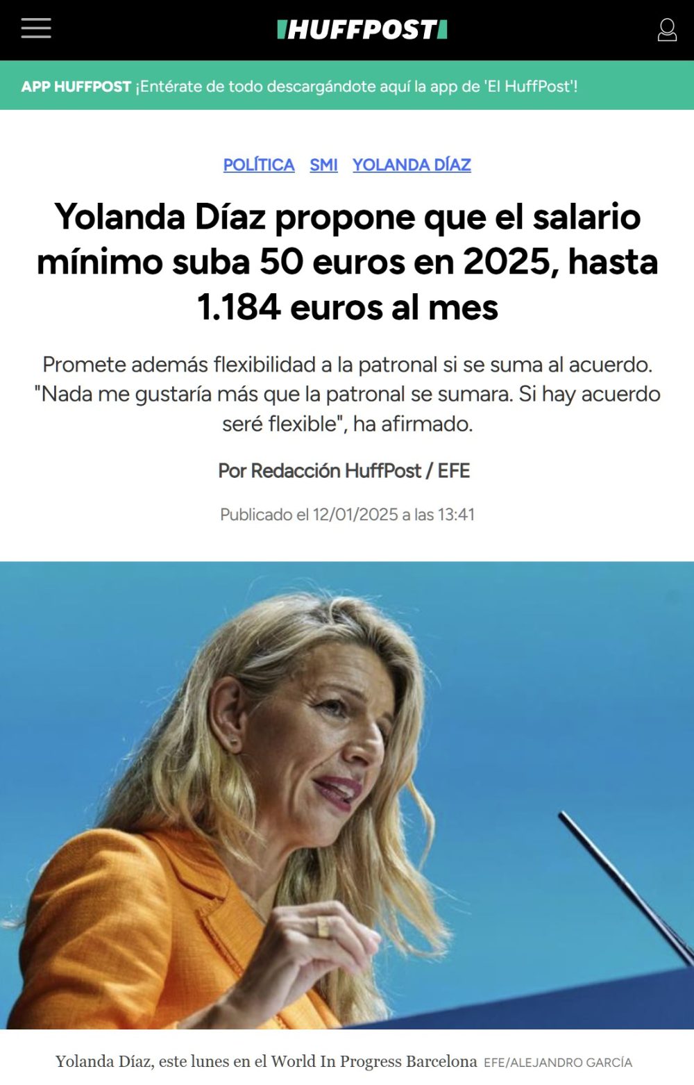 Yolanda Díaz quiere subir el salario mínimo 50 euros más al mes.