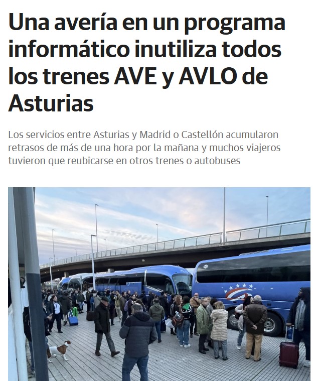 Un descuido informático inutiliza todos los treces de AVE y AVLO de Asturias.