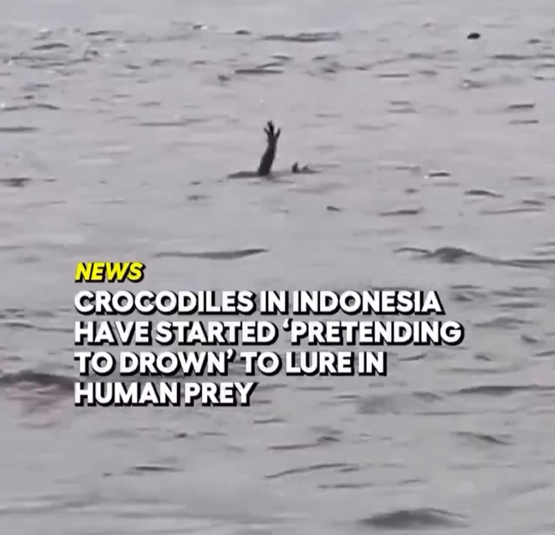 Los cocodrilos de indonesia descubrieron que si levantan las manitos en el agua algún humano distraído piensa que es una persona que se ahoga, se tiran a rescatarlo y tienen comida gratis.