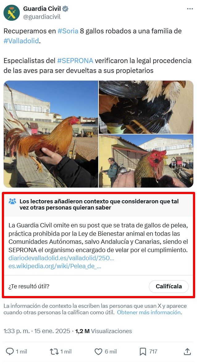 La Guardia Civil saca pecho tras recuperar 8 gallos que para nada estarán usándose en peleas…