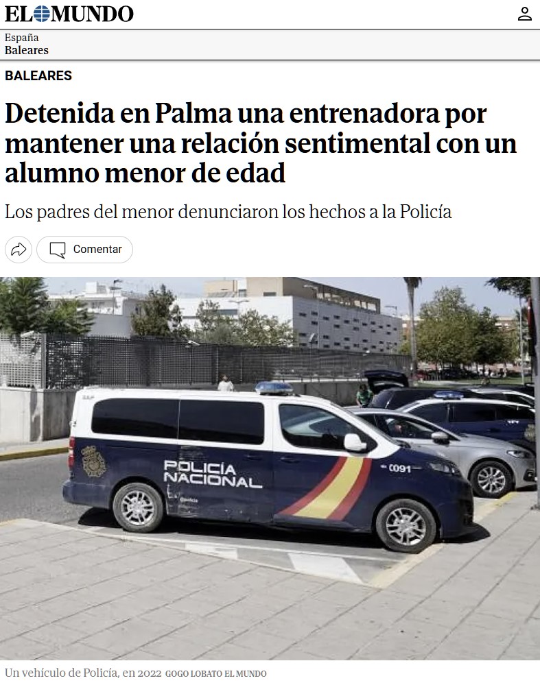 Prensa en 2025: Alguien de edad indeterminada ha sido detenida por mantener una relación sentimental con alguien de edad indeterminada.