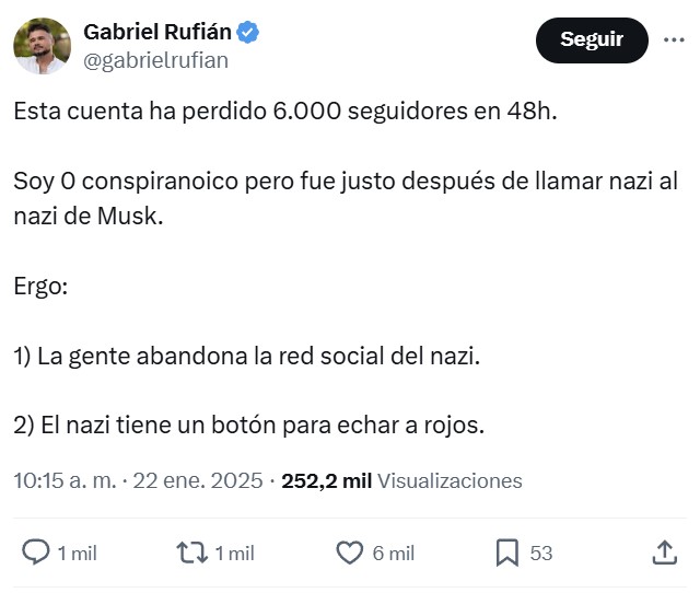 Rufián no se explica cómo puede haber perdido 6000 seguidores en 2 días.