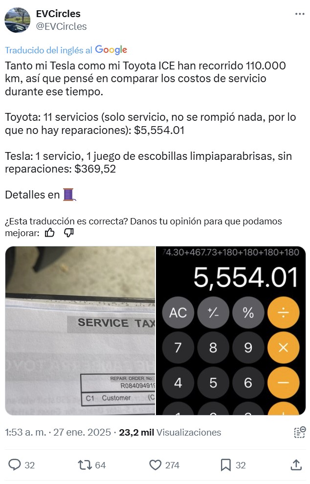 Alguien que recorrió 110.000km con un coche convencional y 110.000km con un coche eléctrico, explica la diferencia de costes que ha tenido con cada uno.