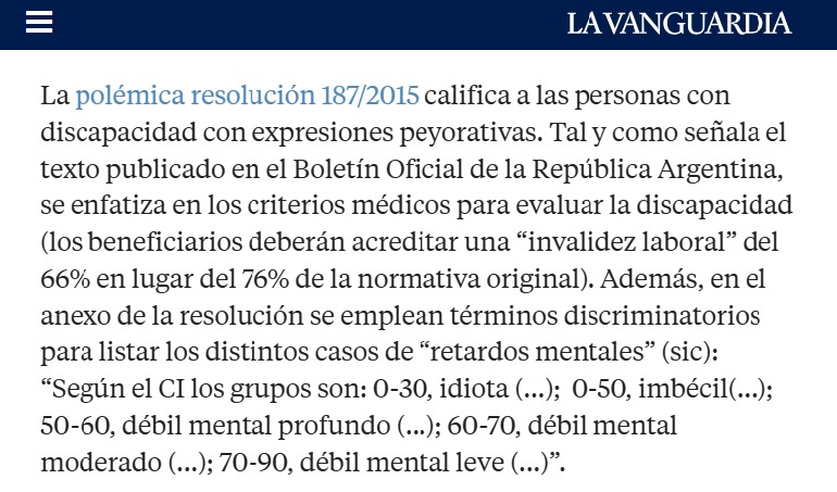 Milei decreta que discapacitados se clasifiquen en "idiota", "imbécil" y "débil mental"