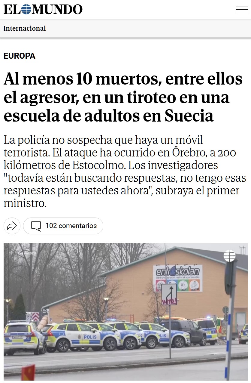 Al menos diez muеrtos en el tiroteo de una escuela en Suecia