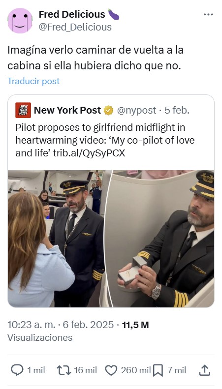 Un piloto le propone matrimonio a su novia en pleno vuelo en un conmovedor vídeo: 'Mi copiloto del amor y la vida'