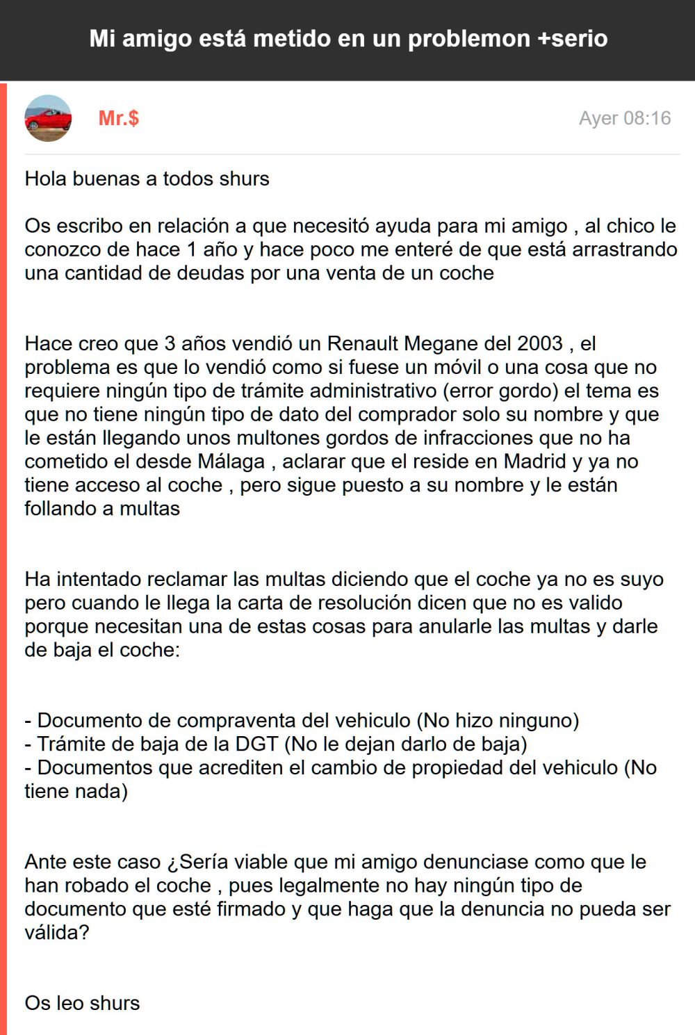 Movidote: vende un coche como el que vende un reloj en Wallapop y no paran de llegarle multas.