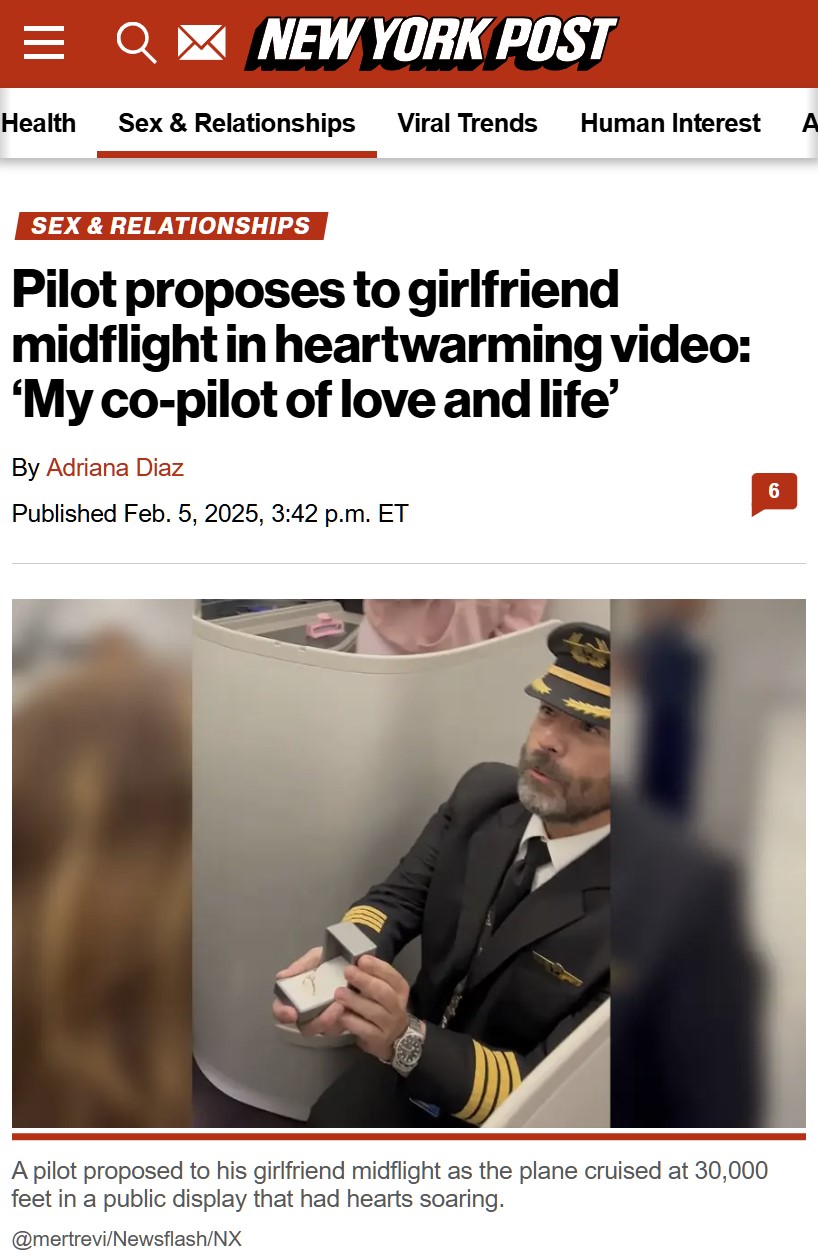 Un piloto le propone matrimonio a su novia en pleno vuelo en un conmovedor vídeo: ‘Mi copiloto del amor y la vida’