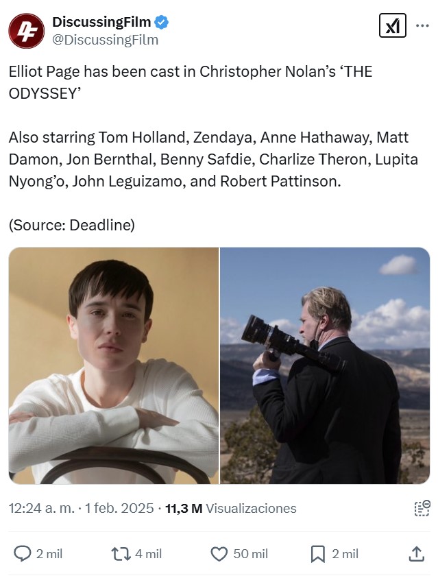 Elliot Page (antes Ellen Page) aparece en el casting de The Odyssey (Nolan).